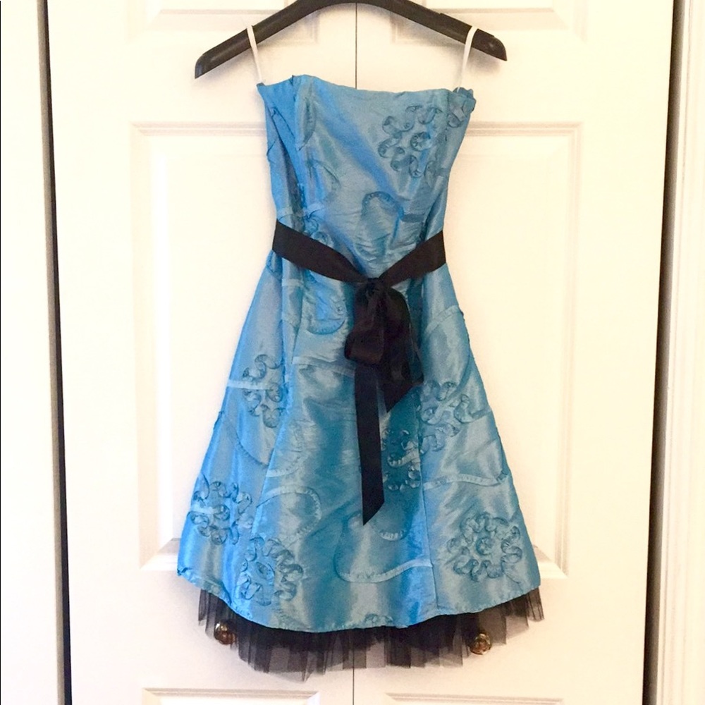 Jessica McClintock Blue Strapless Cocktail Dress